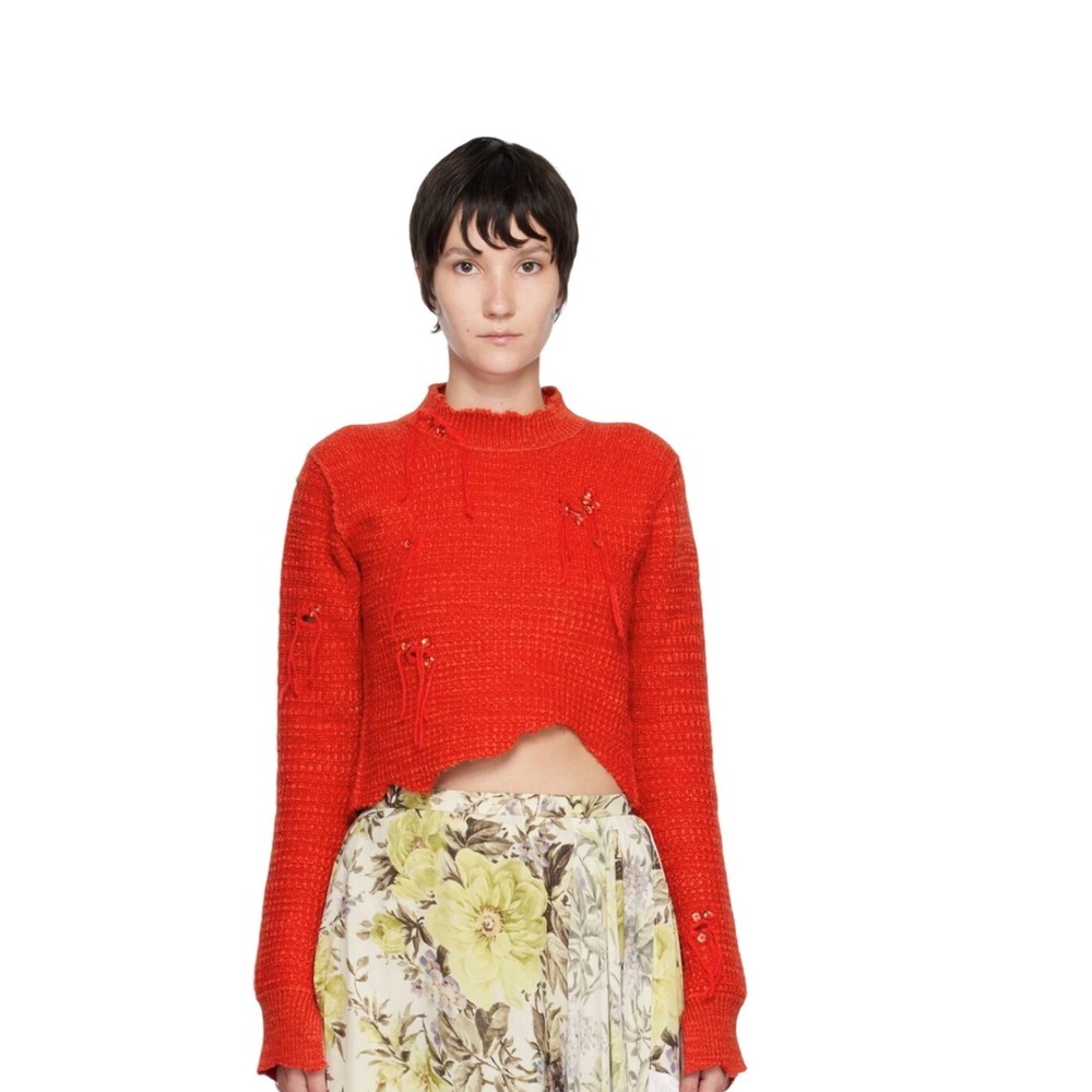 Acne Red Cropped Knit Sweater